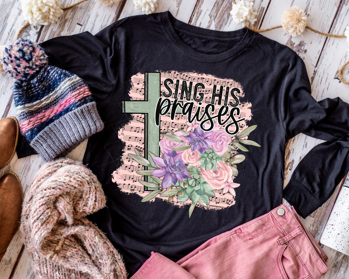 Sing His Praises Floral Green Cross Music Notes 112438 DTF TRANSFER
