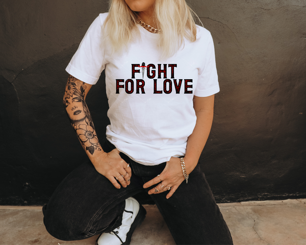 Fight For Love (dagger with red and black handle, block lettering red with black distressed) 1397 DTF TRANSFER