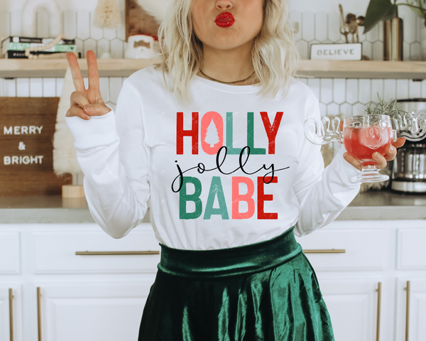 Holly Jolly Babe (colorful block lettering w/handwriting) 8686 DTF TRANSFER