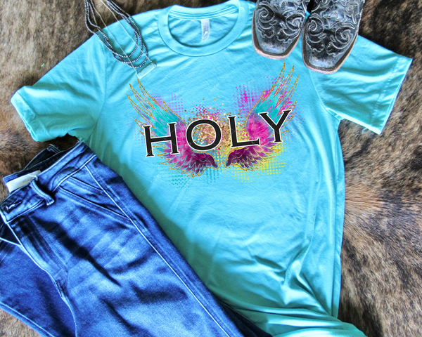 Holy (metallic wings, glitter gold outline with deep color) 1532 DTF TRANSFER