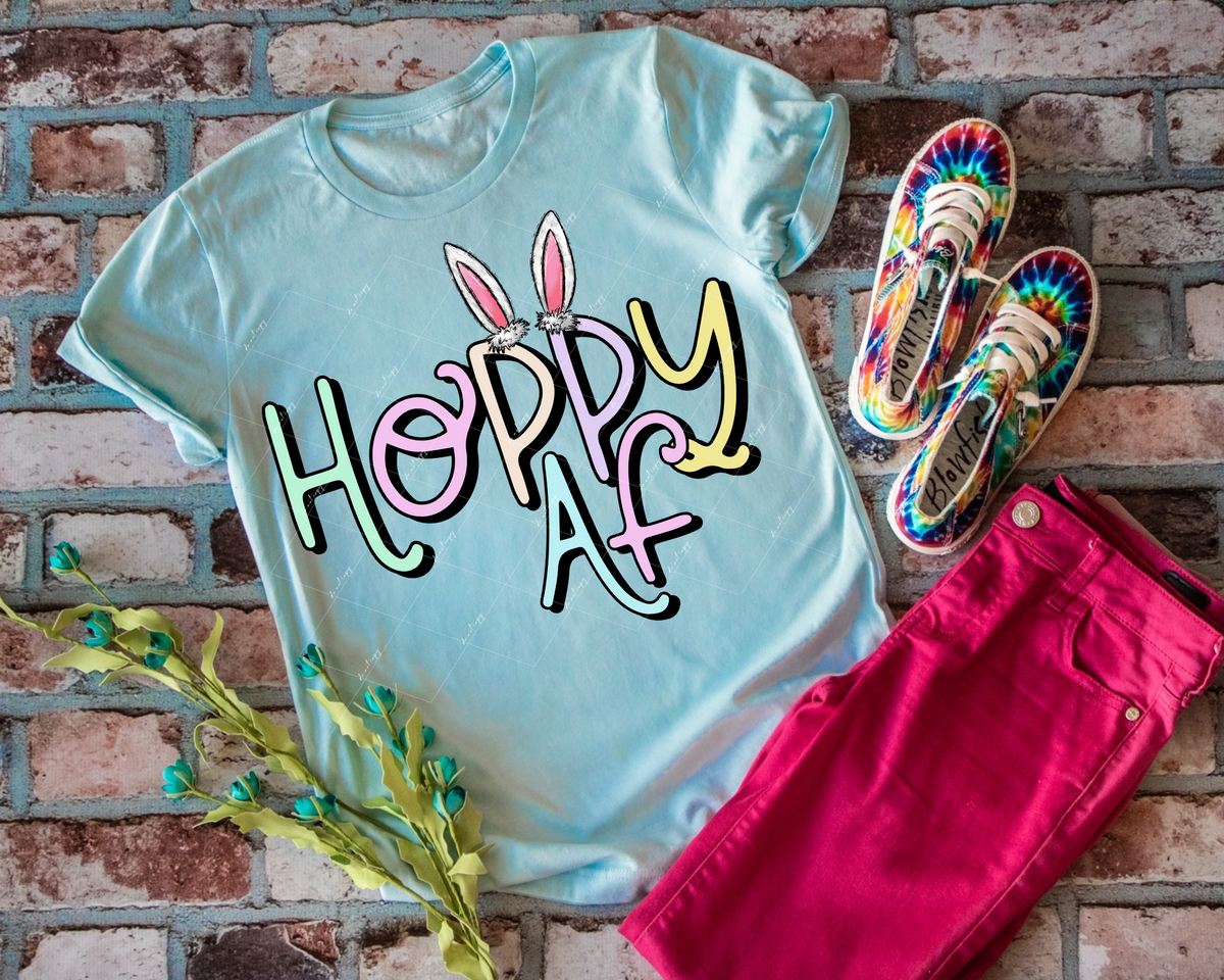 Hoppy AF (pastel lettering with bunny ears) 8952 DTF TRANSFER