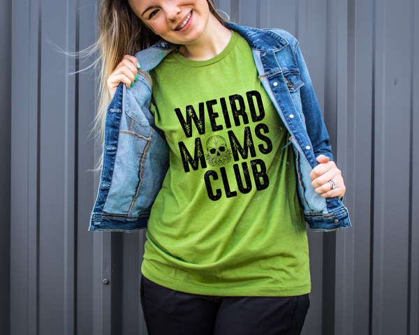 Weird Moms Club (skull with flowers, black block distressed lettering) 8895 DTF Transfer