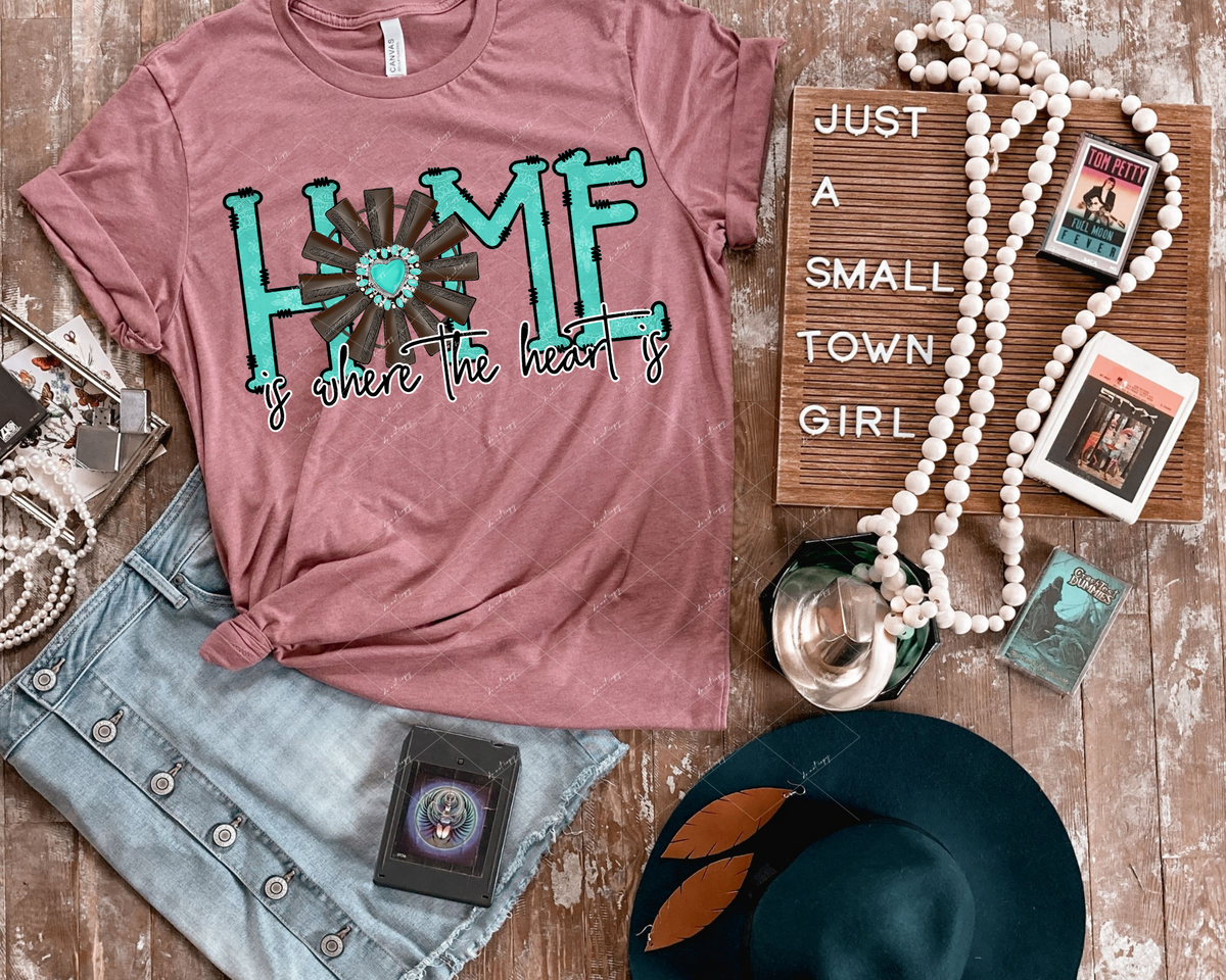 Home is where the heart is (turquoise heart windmill) 1536 DTF TRANSFER