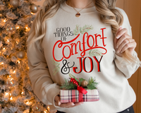Good Tidings of Comfort and Joy Red Black Font 1038 DTF TRANSFER