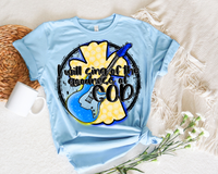 I Will Sing Of The Goodness Of God (yellow polka dot cross, blue guitar, black lettering) DTF TRANSFER