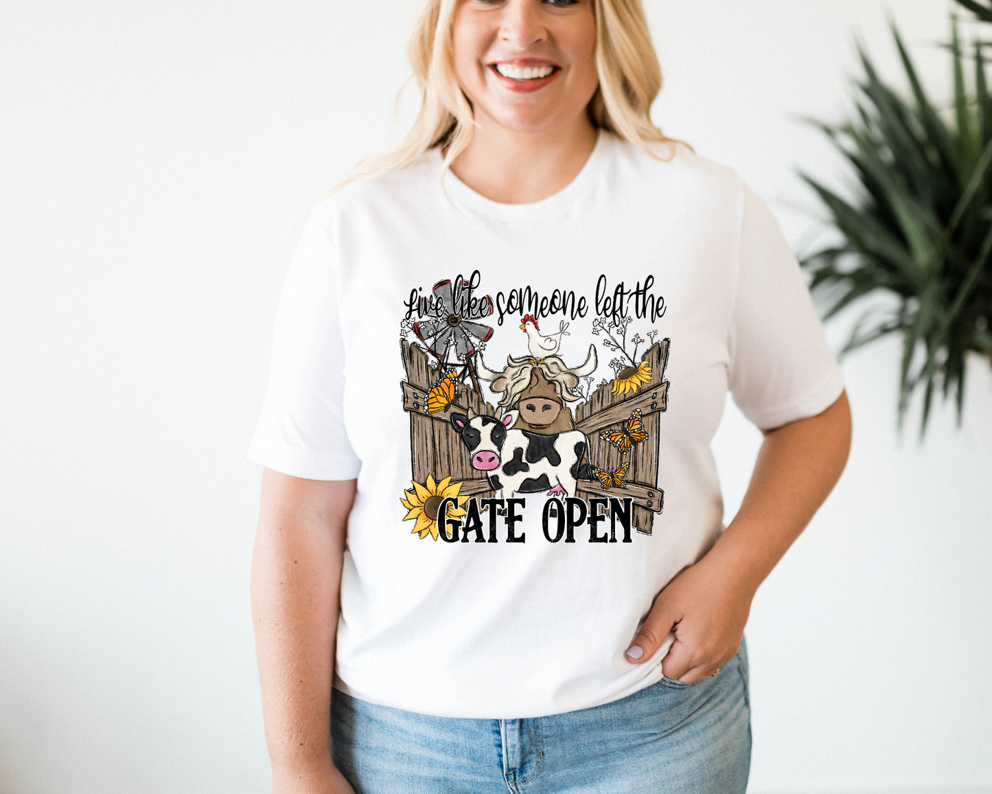 Live Like Someone Left The Gate Open Cows (Black Font) 360 DTF TRANSFER