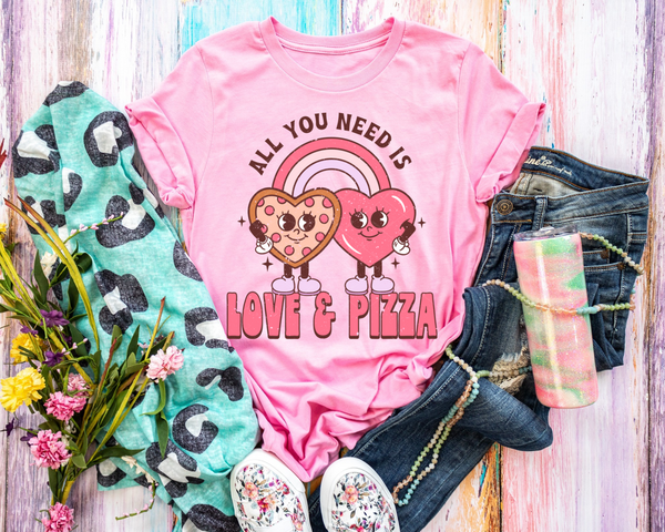 All You Need Is Love And Pizza Rainbow Pink Font 294 DTF TRANSFER