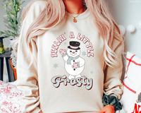 Feelin' A Little Frosty Snowman Waving (Pink Blue Font) 8510 DTF TRANSFER