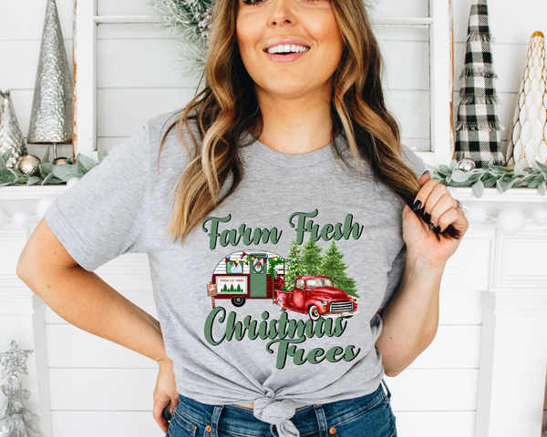 Farm Fresh Christmas Trees RV Red Truck (Green Font) 1181 DTF TRANSFER