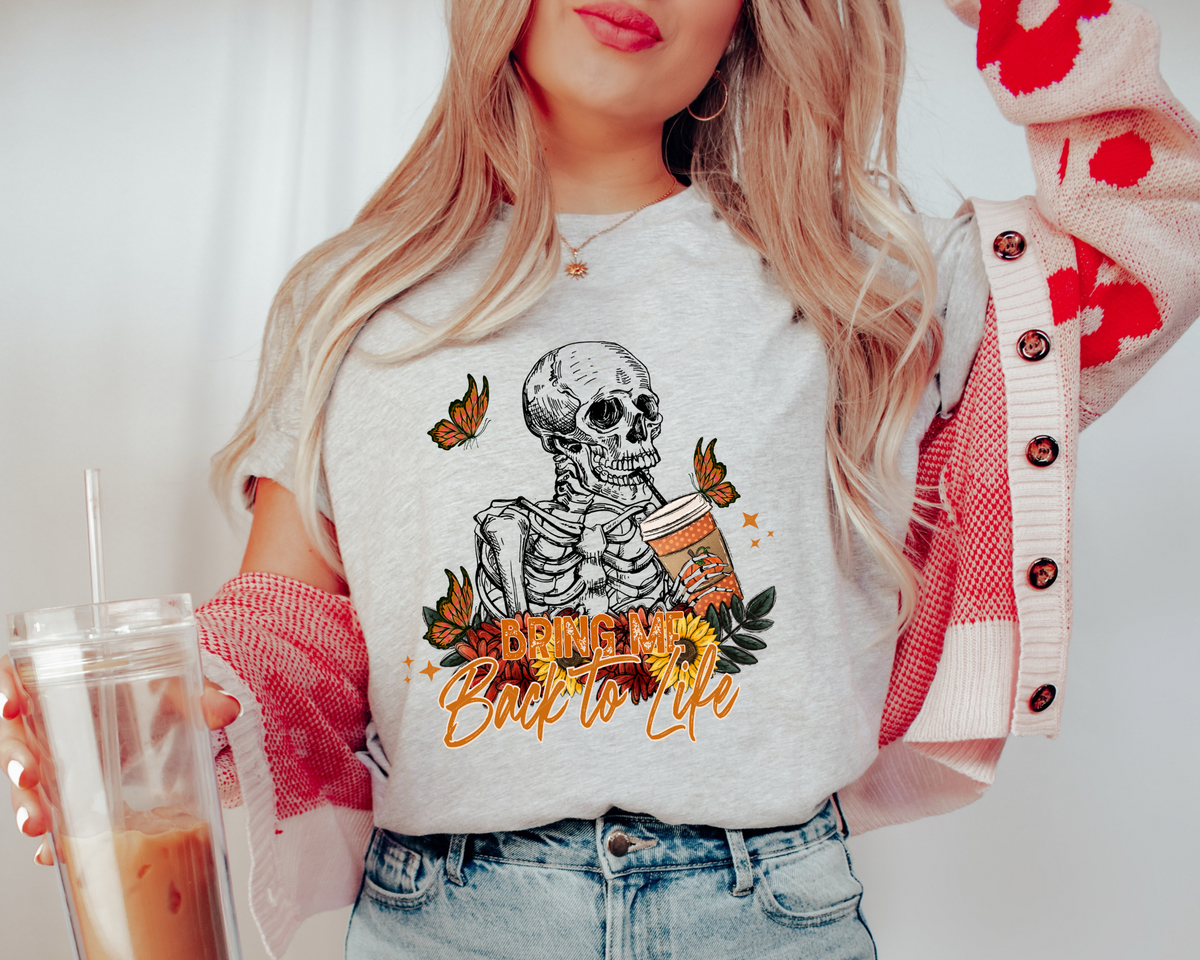 Bring Me Back To Life Skeleton Butterfly Coffee (Orange Font) 239 DTF TRANSFER