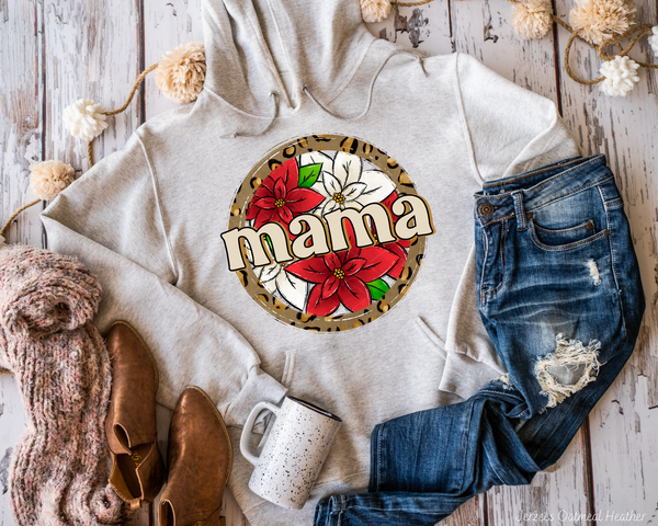 Mama Red Poinsettias Leopard (Cream Font) 1183 DTF TRANSFER