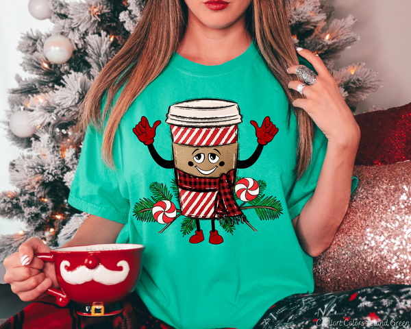 Peppermint Mocha Guy Hands Smiling (No Font) DTF TRANSFER