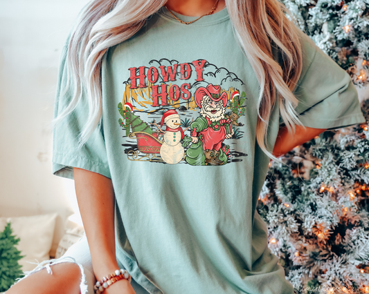 Howdy Hos Western Santa Snowman (Red Font) 8783 DTF TRANSFER