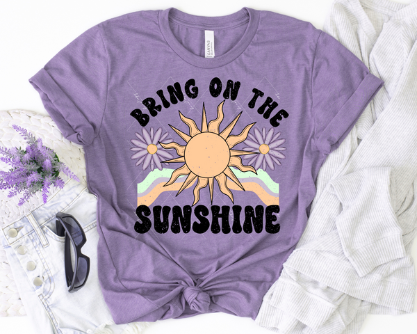 Bring On The Sunshine (70's vibe black lettering, sun, daisies) 1997 DTF Transfer