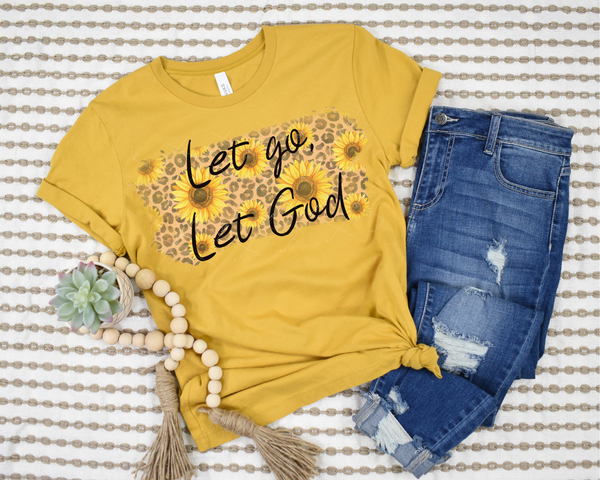 Let Go Let God (sunflower and leopard background, black lettering) 9244 DTF TRANSFER