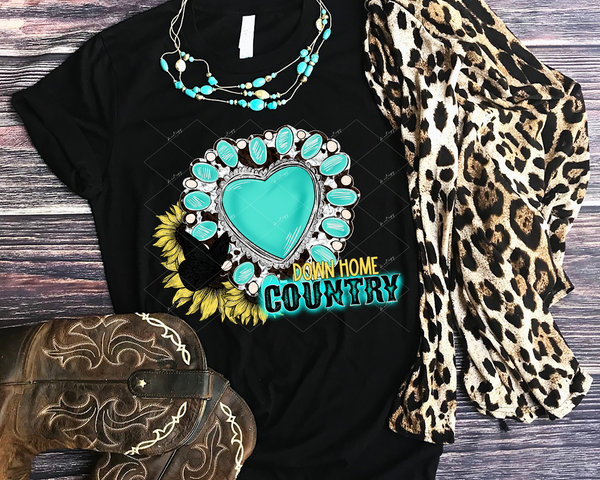 Down Home Country (turquoise heart and sunflowers) 1343 DTF TRANSFER