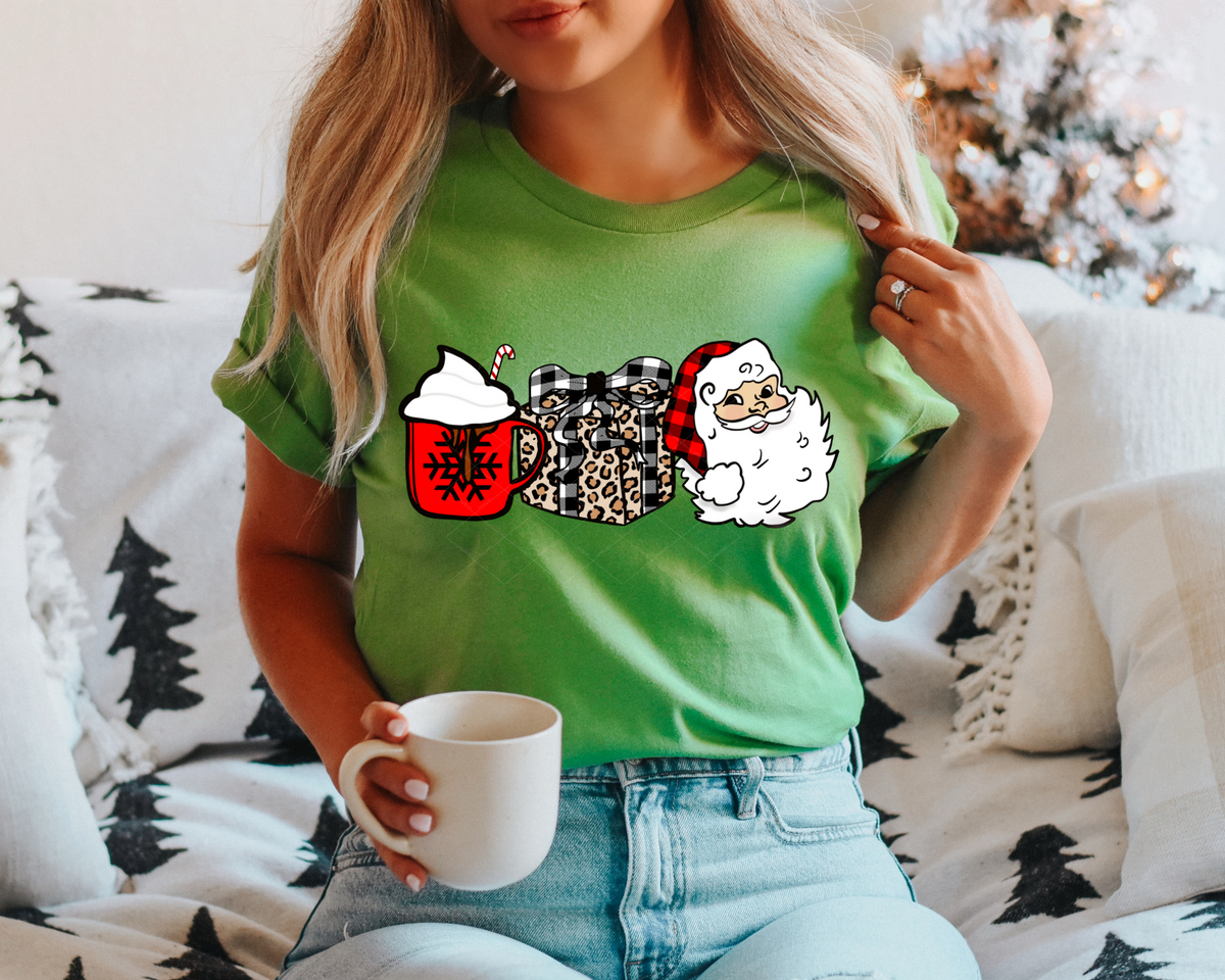 Hot Cocoa Leopard and Plaid Gift Santa Red Plaid Light skin tone 1195 DTF TRANSFER
