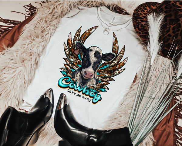 Cowboy take me away (Cow and feathers) 1296 DTF TRANSFER