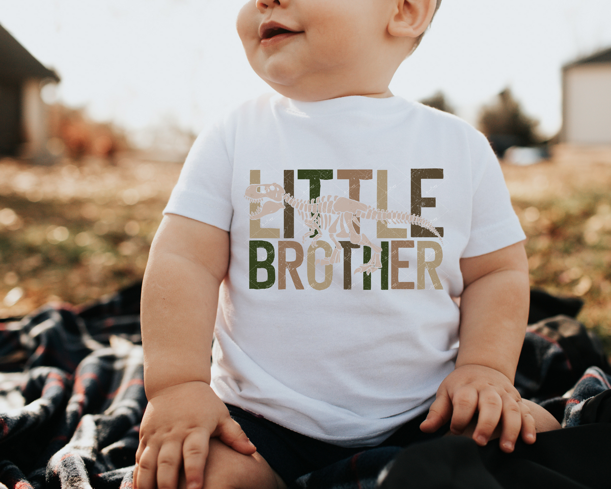 Little Brother (block letters earth tones, dinosaur skeleton) 9248 DTF ...
