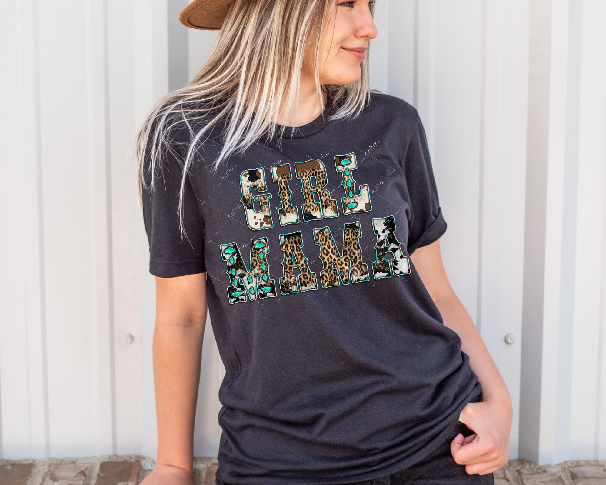 Girl Mama (western lettering filled with cow, leopard print, and turqu ...