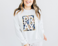 Pray Blue Floral Gold Glitter DTF TRANSFER