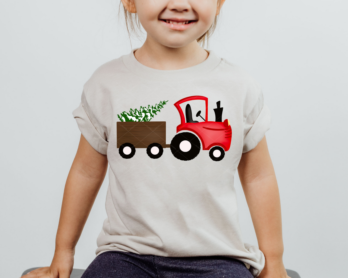 Red Tractor Pulling Christmas Tree 112381 DTF TRANSFER