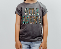 Girl Mama (western lettering filled with cow, leopard print, and turquoise stones) 1438 DTF TRANSFER