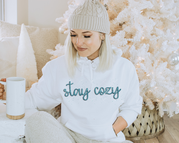 Stay cozy (teal blue lettering) 1042 DTF TRANSFER