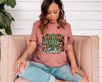 Go Sit On A Cactus (cactus with flower, western, cow, leopard print, barbed wire and turquoise stones frame, white cursive lettering) 1445 DTF TRANSFER