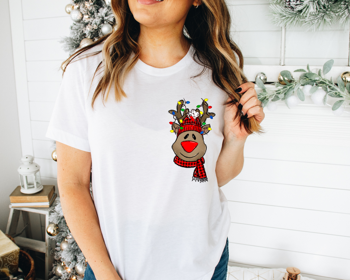 Reindeer With Plaid Hat Christmas Lights (No Font) 112468 DTF TRANSFER
