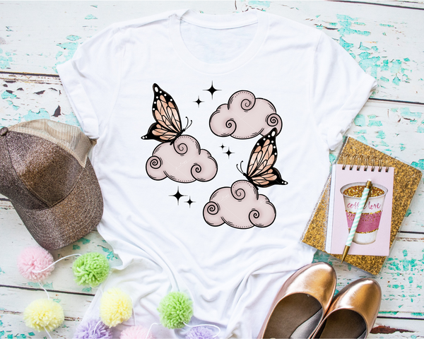 Butterflies and clouds, black outlines with neutral colors 1286 DTF TRANSFER