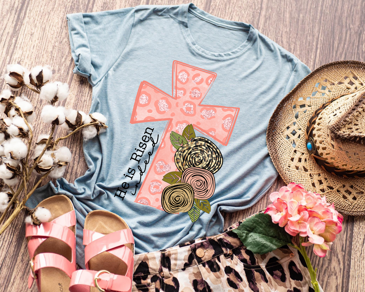 He Is Risen Indeed Pink Leopard Burlap Flowers 112574 DTF TRANSFER