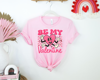 Be My Valentine (heart character running, pink checker background) 1226 DTF TRANSFER