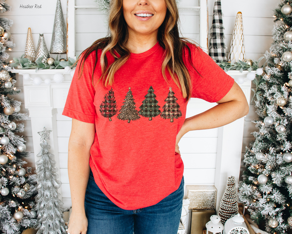 Red Plaid Green Plaid Leopard Christmas Trees (No Font) 1052 DTF TRANSFER