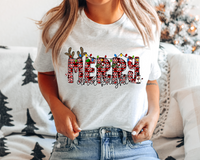 Merry And Bright (Red Black Plaid Snowflakes with reindeer antlers and snowman) 8532 DTF TRANSFER