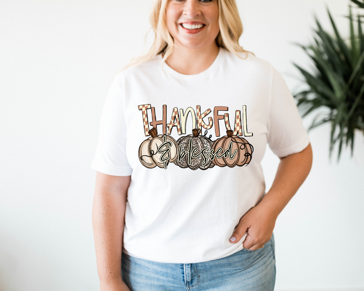 Thankful And Blessed Leopard Pumpkins Checkered 112413 DTF TRANSFER