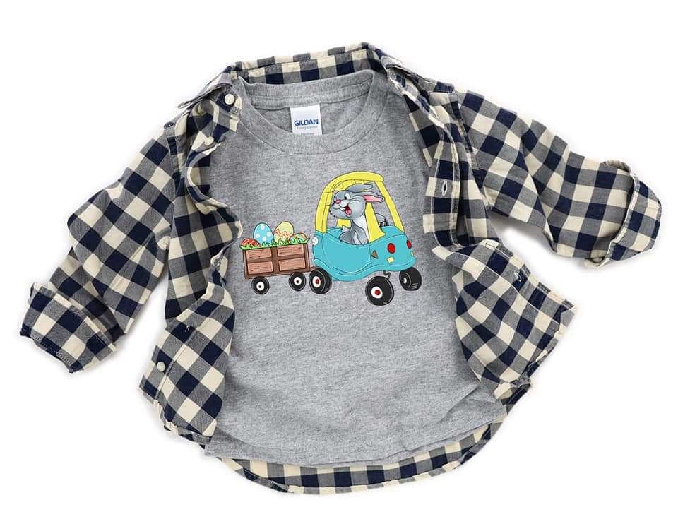 INFANT BOYS BLUE Easter coupe car with easter eggs HIGH HEAT screen print transfer