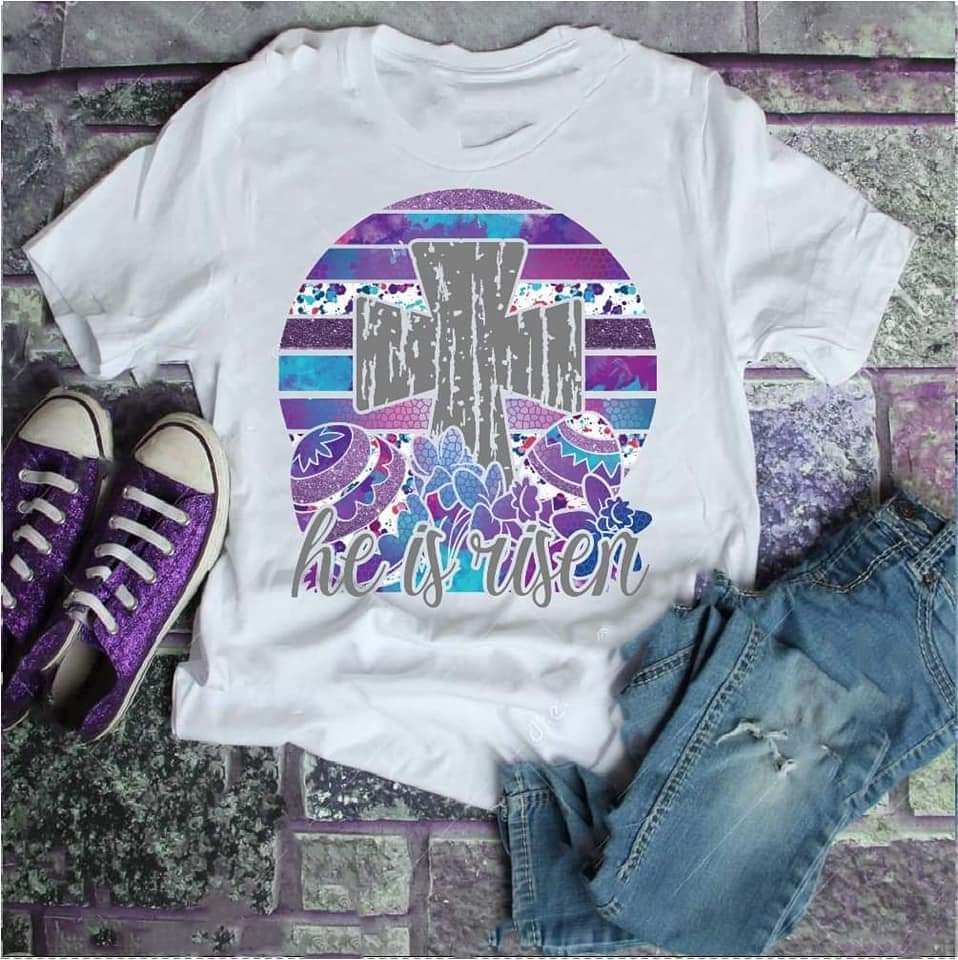 He is Risen cross with eggs HIGH HEAT screen print transfer