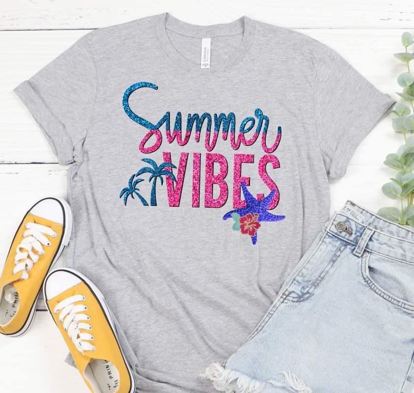 Summer vibes (glitter effect) HIGH HEAT screen print transfer