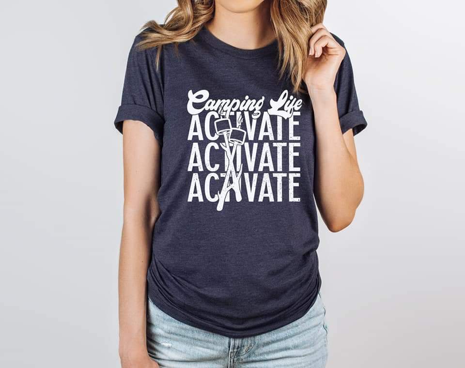 Camping life activate WHITE screen print transfer