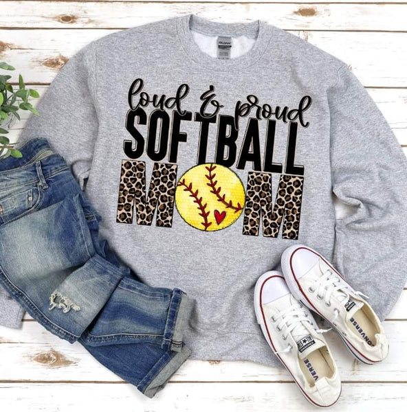 Loud and proud softball mom DTF transfer