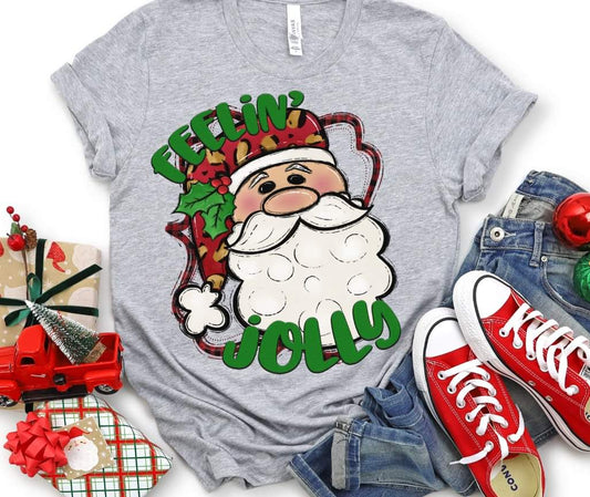 Feelin' Jolly (green writing with santa) 1016 DTF TRANSFER