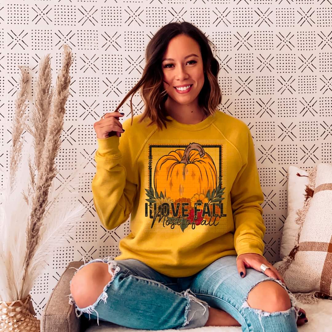 I love fall most of all (big pumpkin with square)DTF TRANSFER