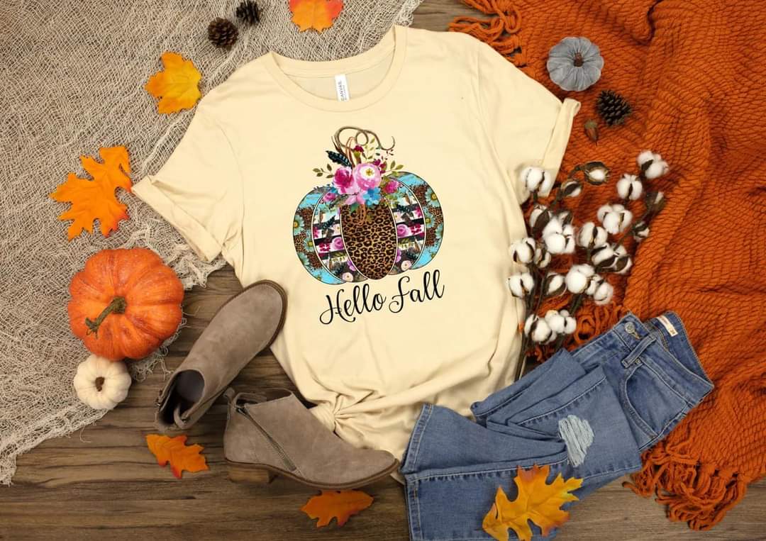 Hello fall (leopard/colorful pumpkin) DTF TRANSFER