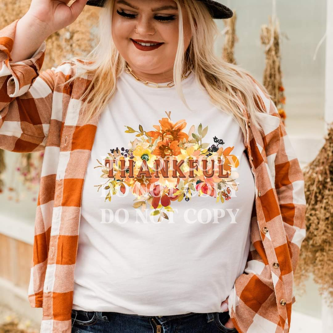 Thankful with flowers 112342 DTF TRANSFER