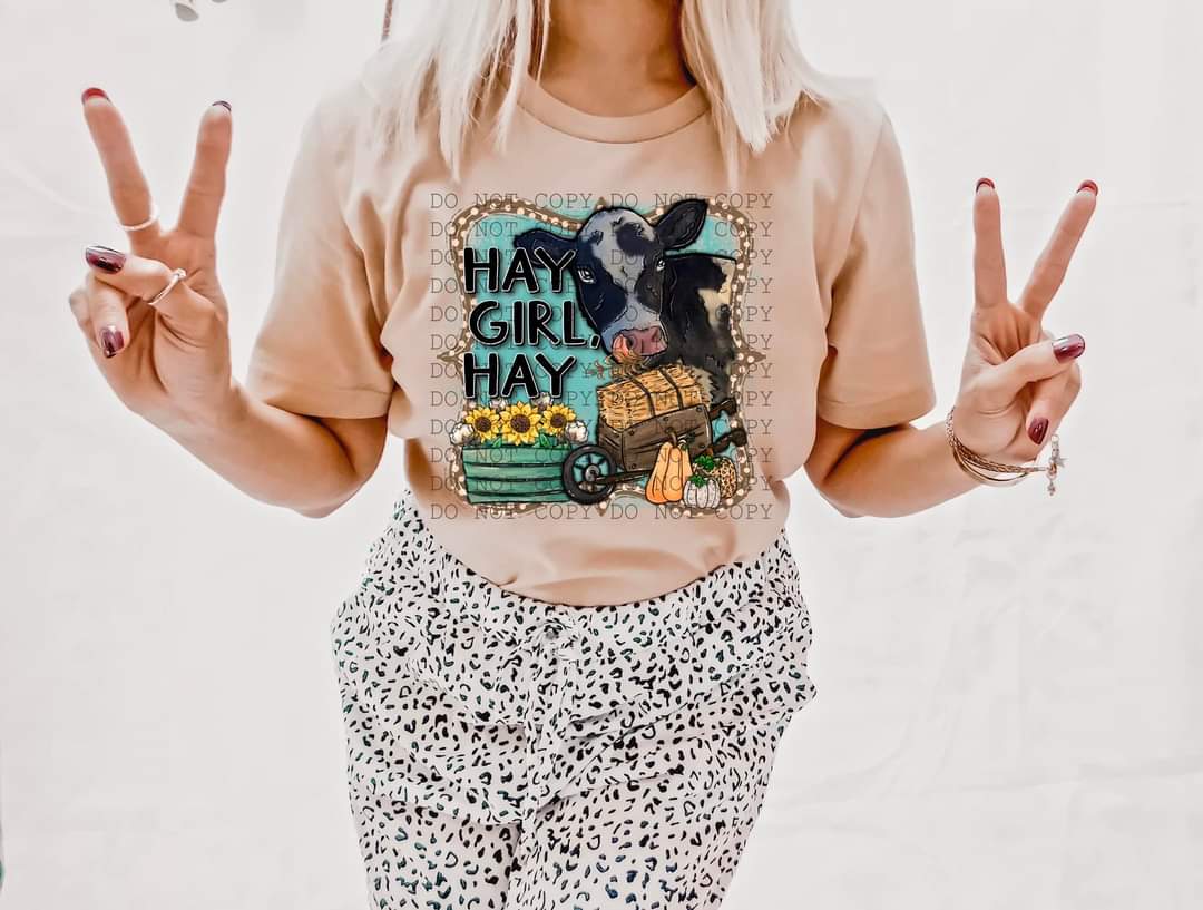 Hay girl hay with cow 112325 DTF transfer