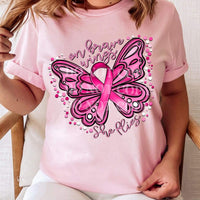 On brave wings she flies pink butterfly with ribbon 110 DTF TRANSFER