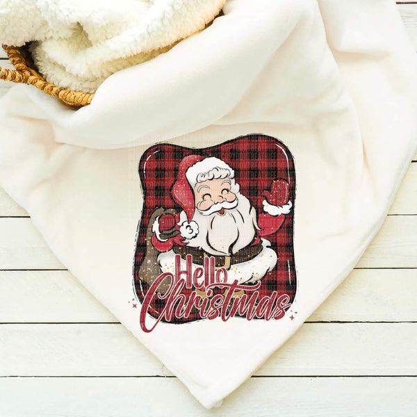 Hello Christmas with santa and buffalo plaid 1109 DTF TRANSFER