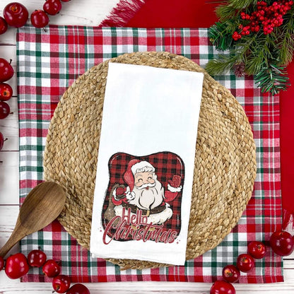 Hello Christmas with santa and buffalo plaid 1109 DTF TRANSFER