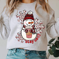 Stay cozy snowman (red writing holding coffee) 8413 DTF TRANSFER